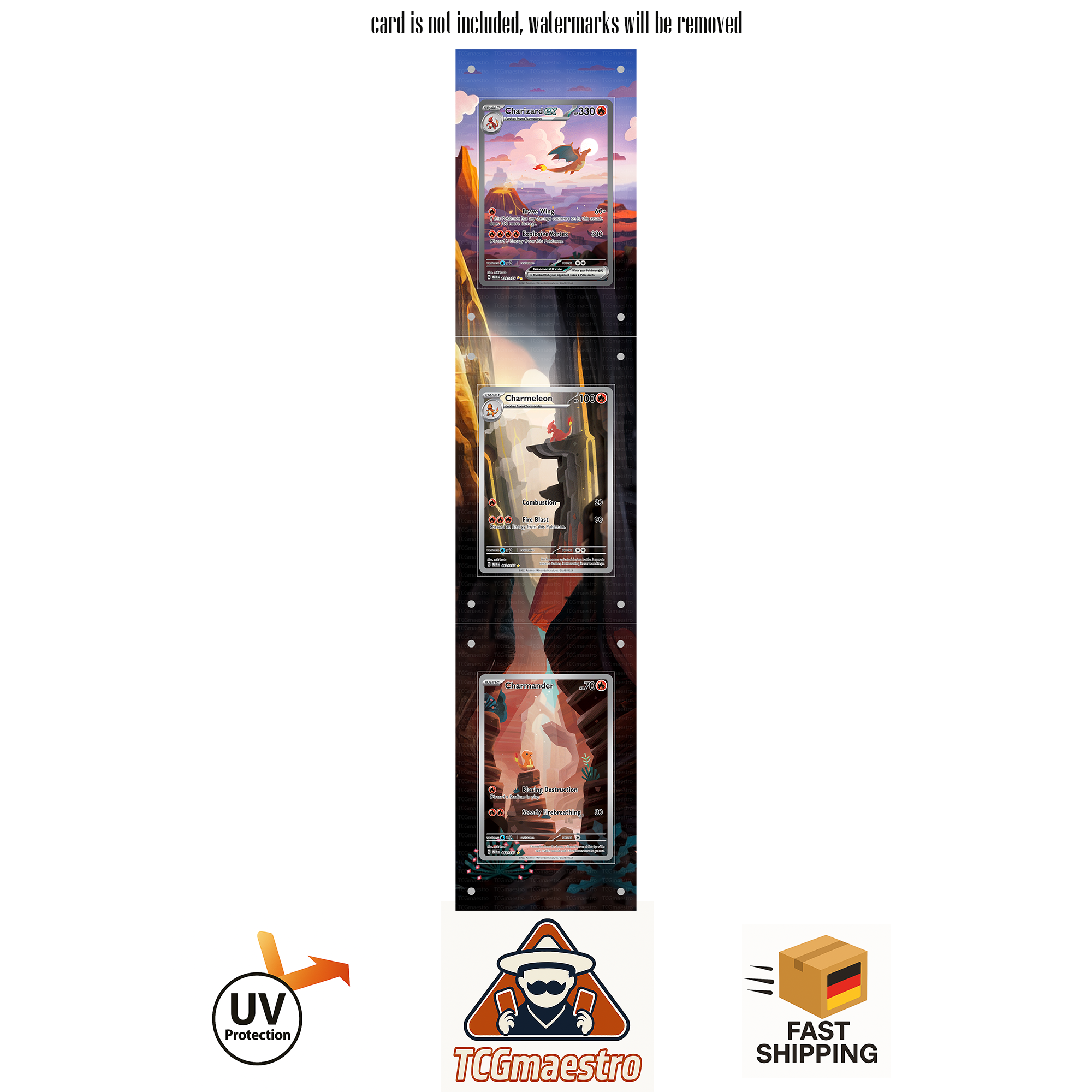 Charmander Charmeleon Charizard 151 extended artwork acrylic case magnetic protective cover Pokemon