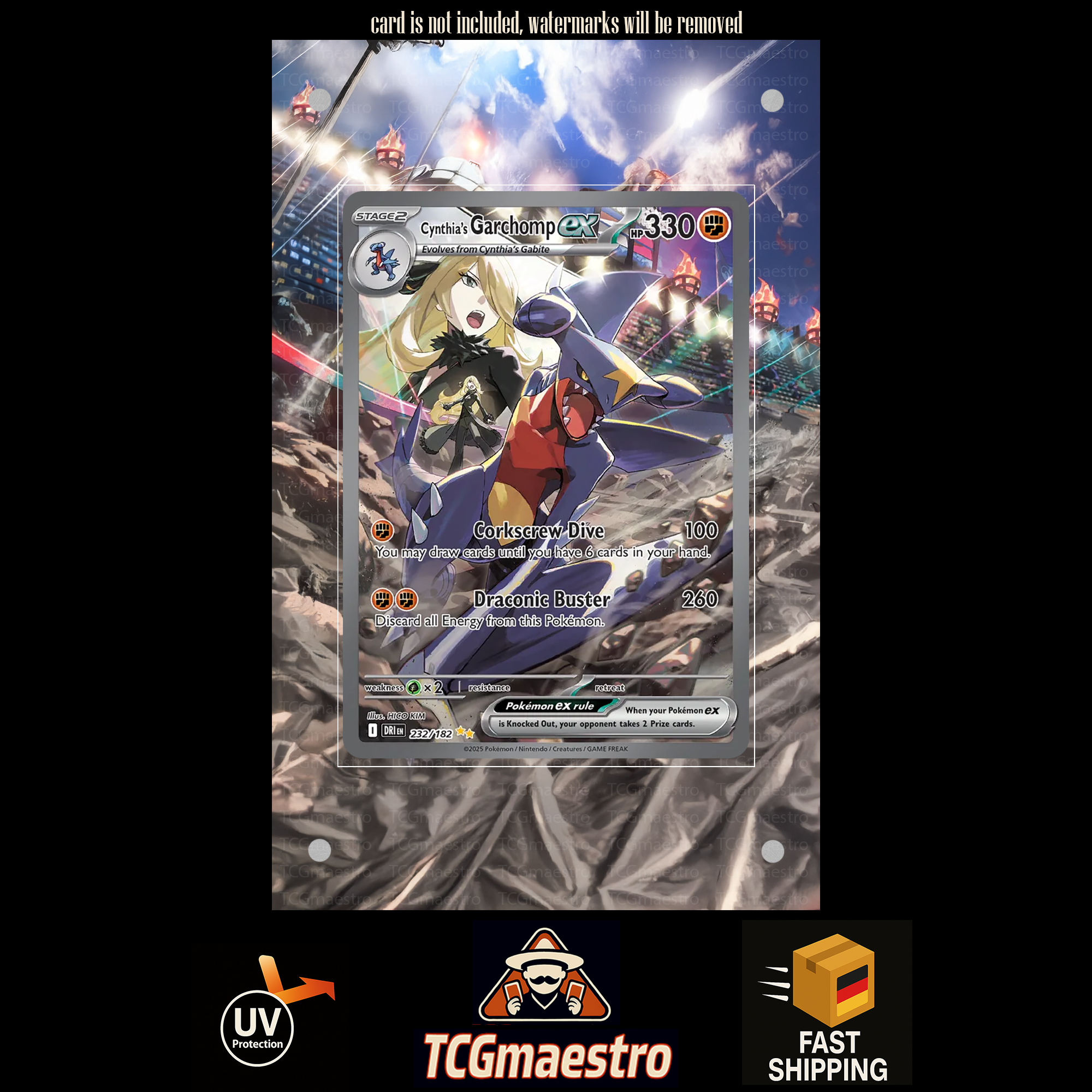 Cynthias Garchomp DRI 232/182  extended artwork acrylic case magnetic protective cover Pokemon