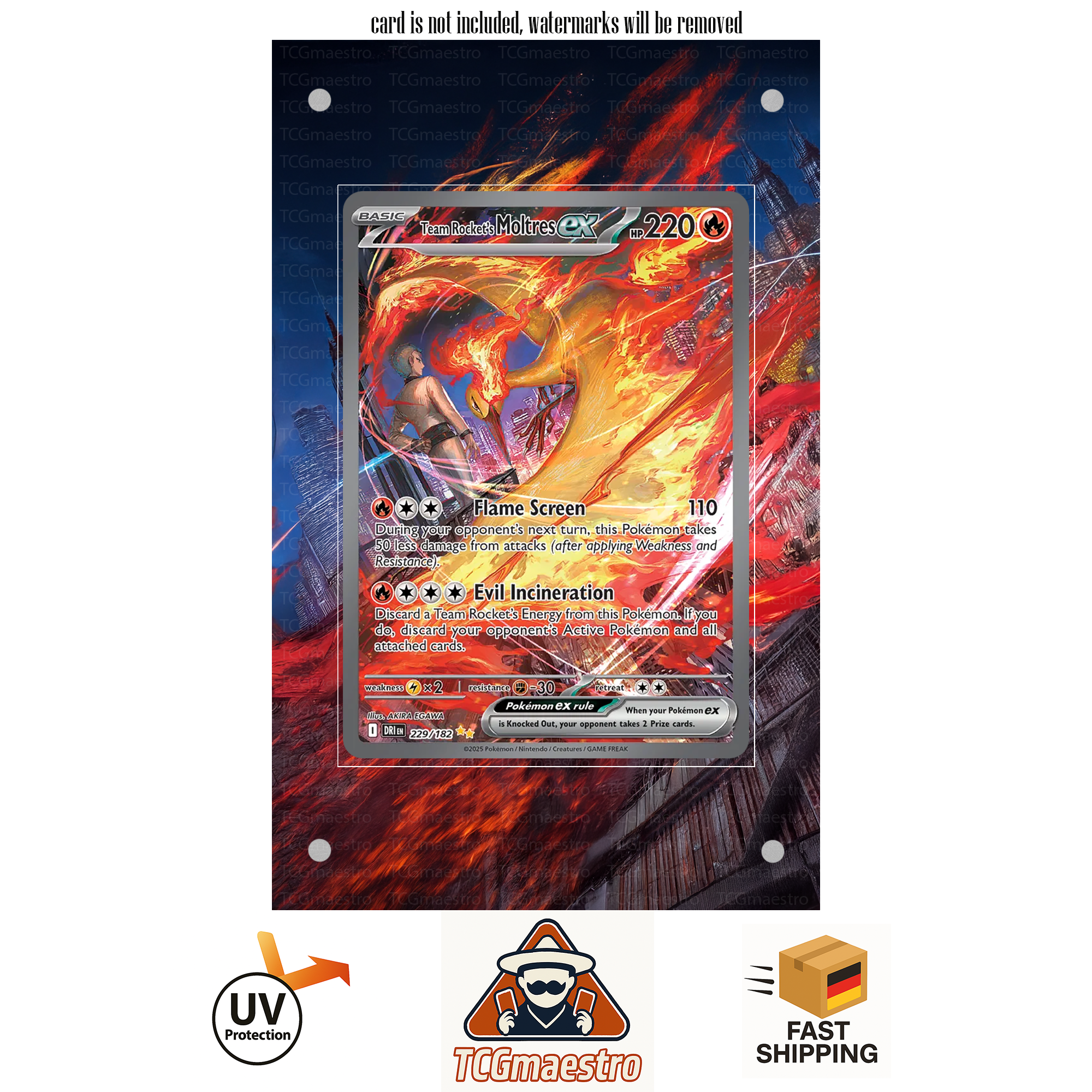Team Rockets Moltres extended artwork acrylic case magnetic protective cover Pokemon