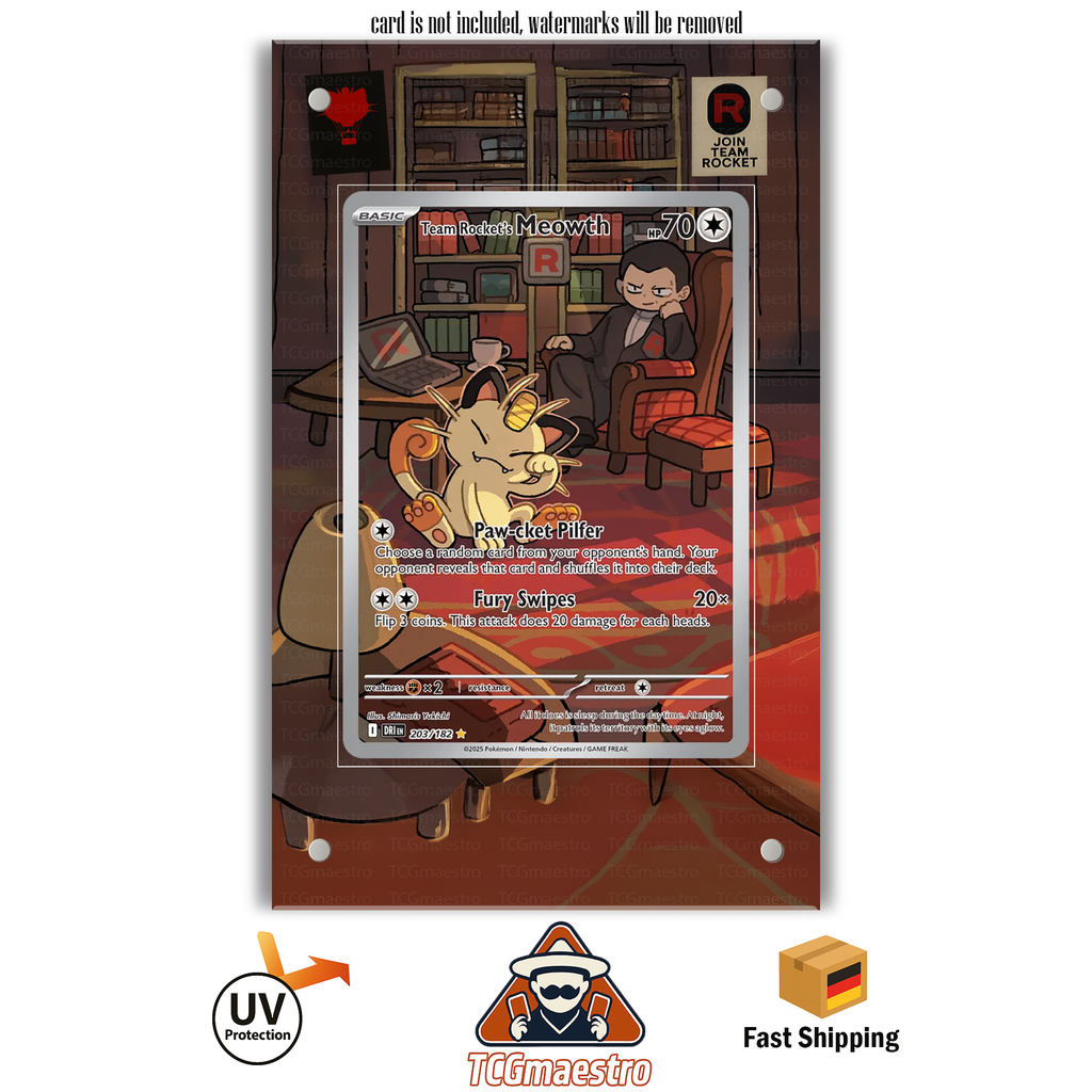 Mauzi Meowth DRI 203/182 Pokémon Extended Artwork Rahmen & Schutzhülle