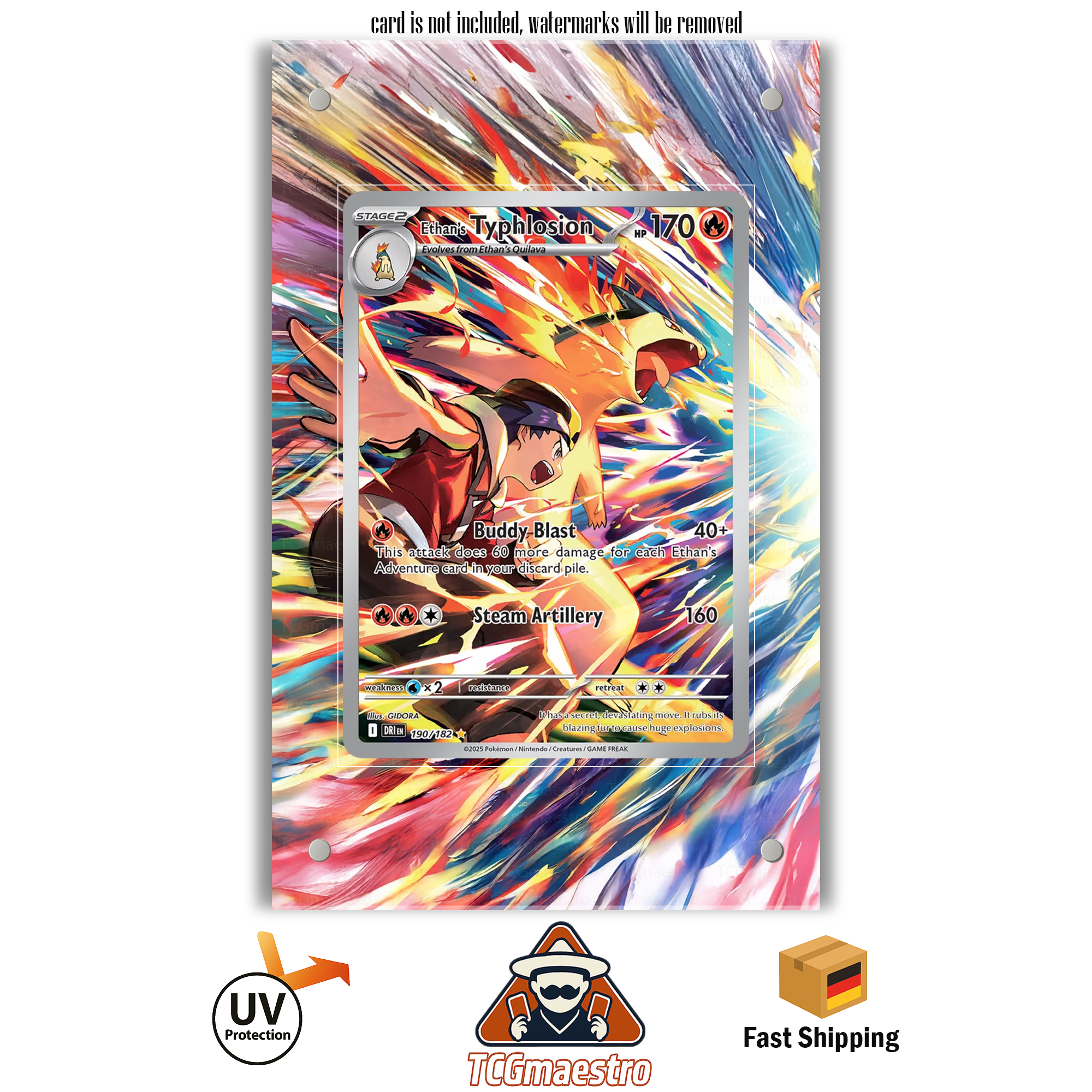 Tornupto Typhlosion DRI 190/182 Pokémon Extended Artwork Rahmen & Schutzhülle