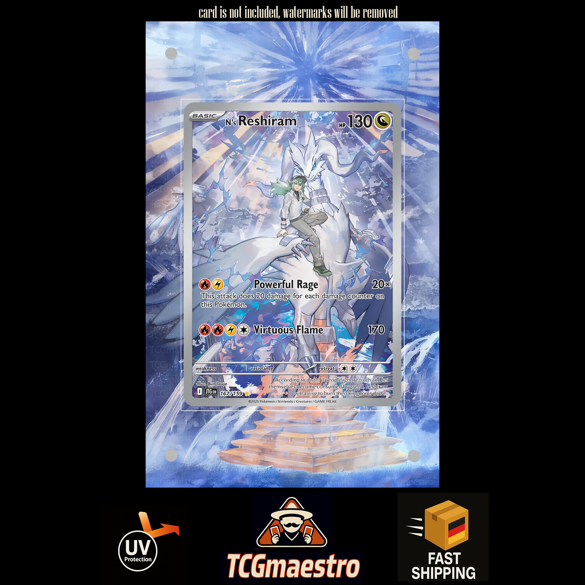 Ns Reshiram JTG 167/159 extended artwork acrylic case magnetic protective cover Pokemon