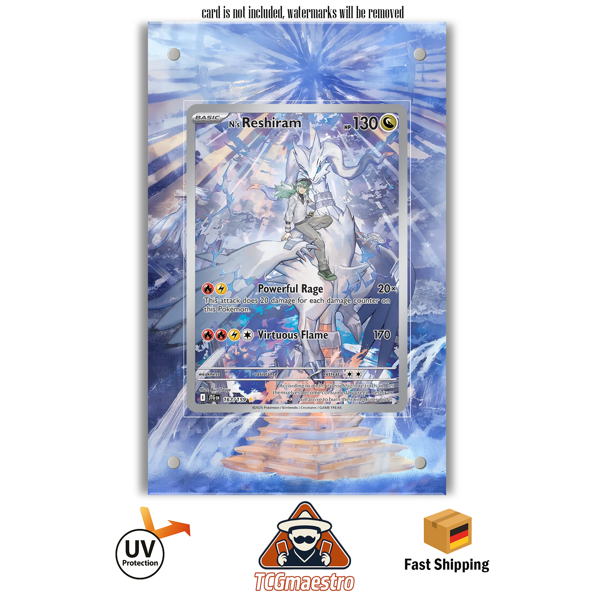 Ns Reshiram JTG 167/159 Pokémon Extended Artwork Rahmen & Schutzhülle