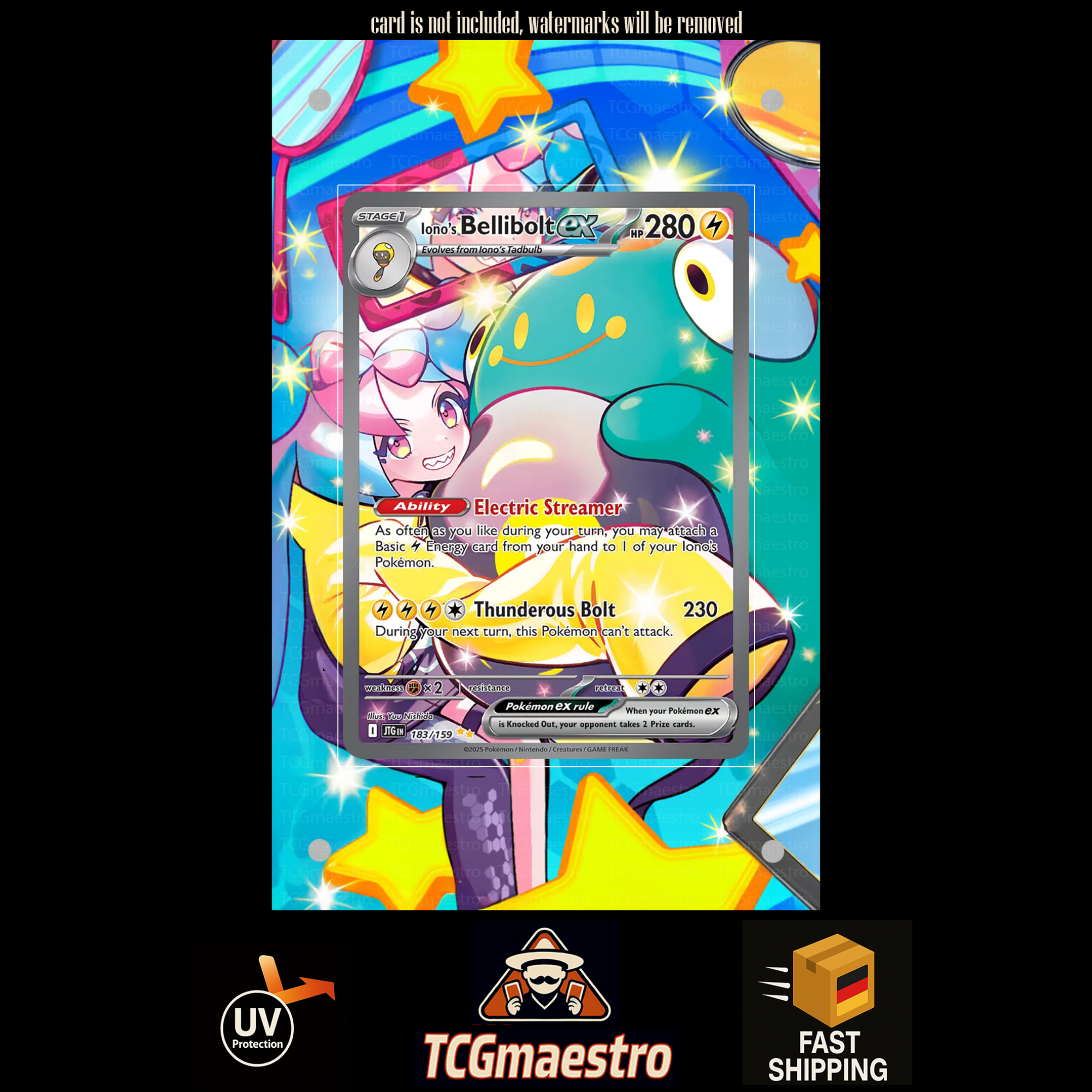 Ionos Bellibolt JTG 183/159 extended artwork acrylic case magnetic protective cover Pokemon
