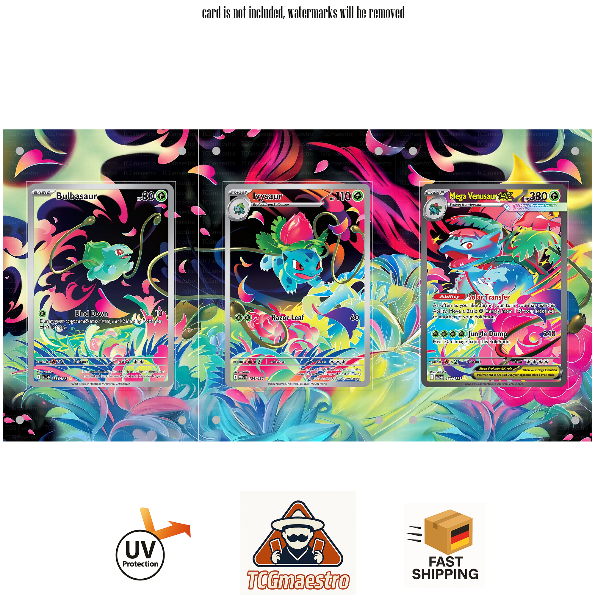 Mega Bisaflor Bisaknosp Bisasam Pokémon Extended Artwork Rahmen & Schutzhülle