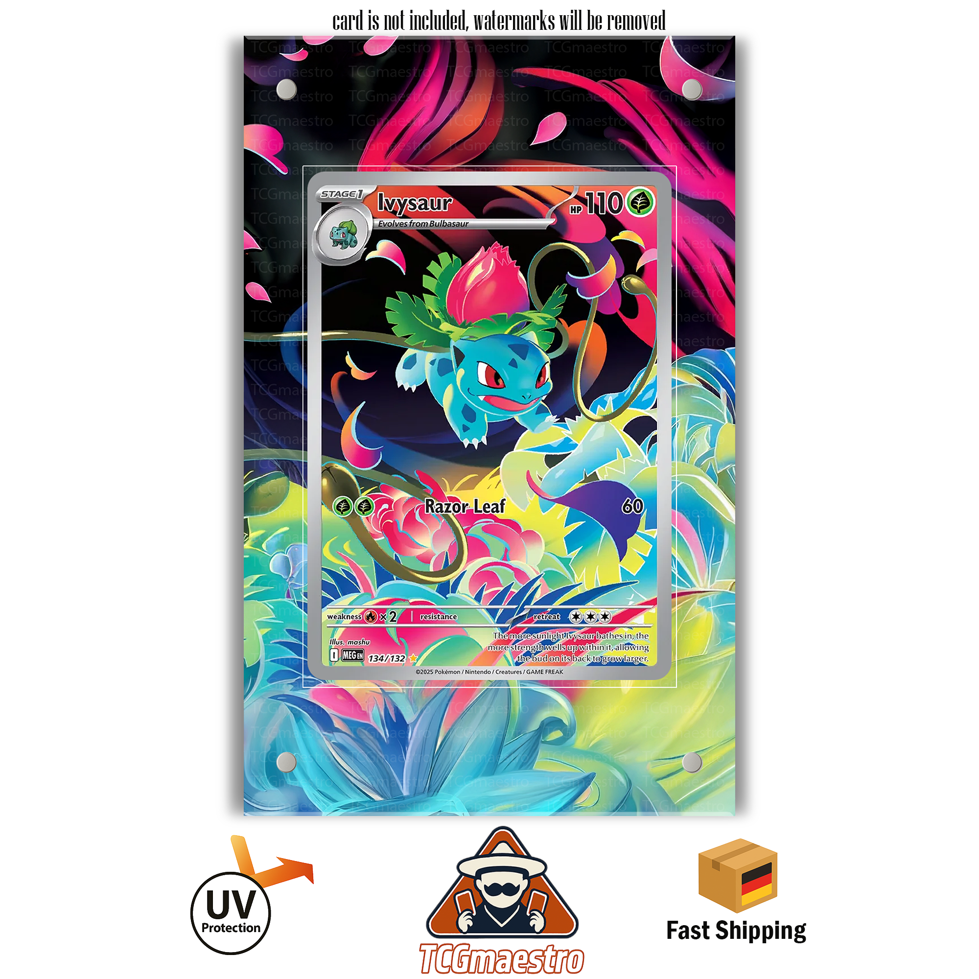 Bisaknosp Ivysaur MEG 134 Pokémon Extended Artwork Rahmen & Schutzhülle