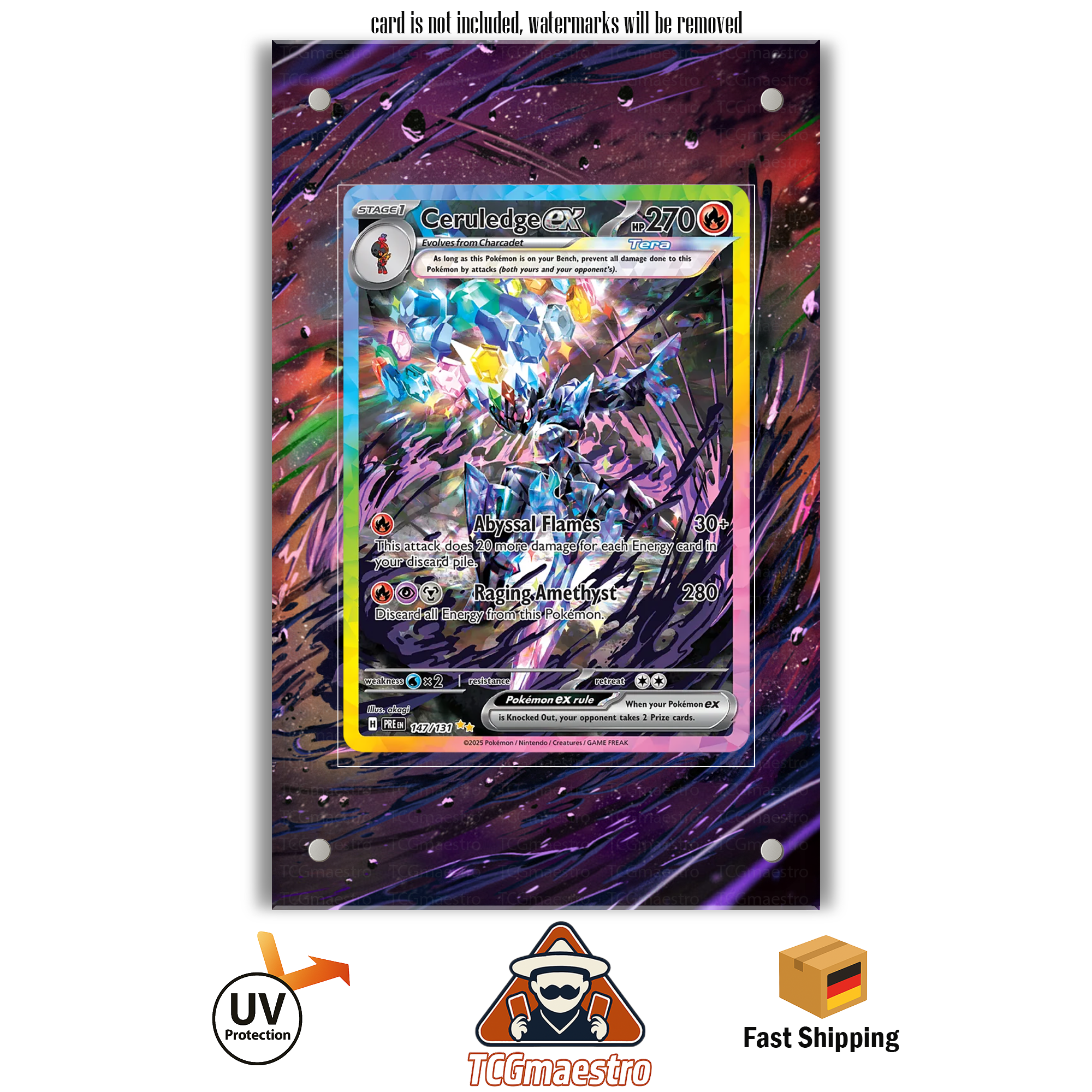 Azugladis Ceruledge PRE 147/131 Pokémon Extended Artwork Rahmen & Schutzhülle