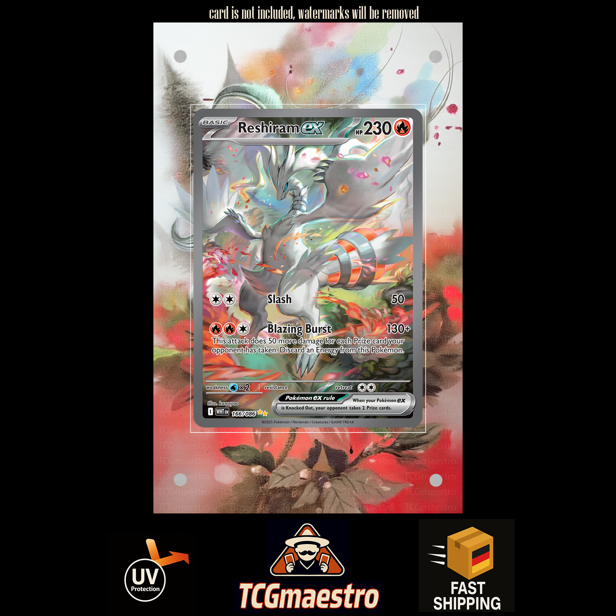 Reshiram WHT 166/086 extended artwork acrylic case magnetic protective cover Pokemon
