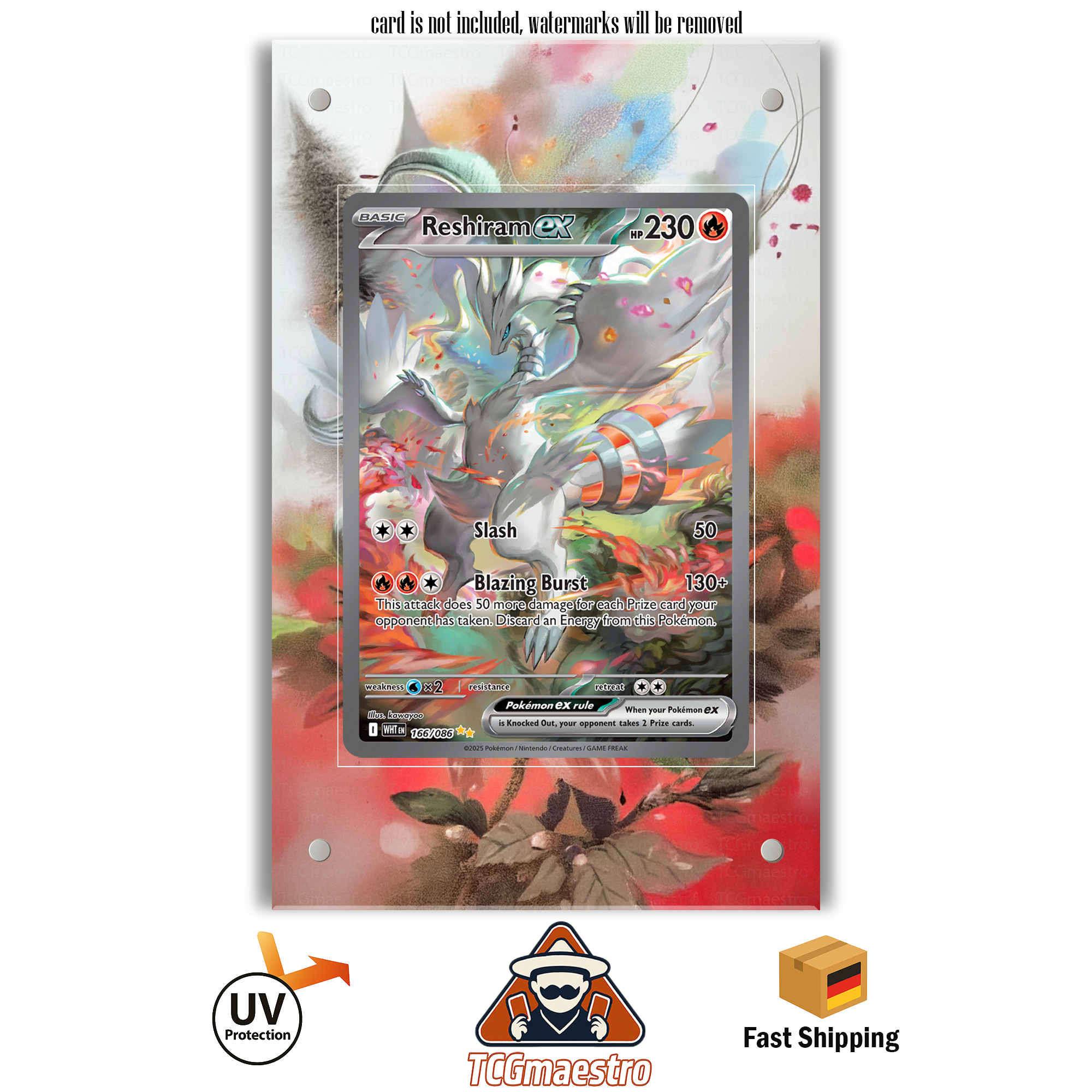Reshiram WHT 166/086 Pokémon Extended Artwork Rahmen & Schutzhülle